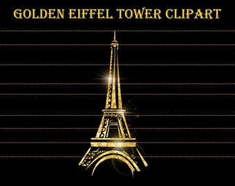 Golden Eiffel tower clipart, Romantic Eiffel tower Instant Download, gold Eiffel tower, PNG JPG, Glitter Eiffel tower, luxury Eiffel tower