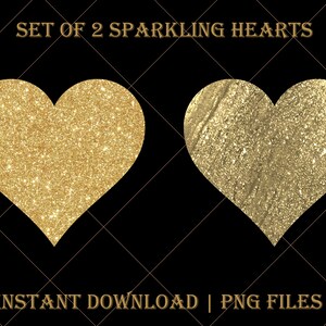 Set of 2 Gold Sparkle hearts print, gold hearts png, gold sparkle hearts clipart, PNG JPG, gold sparkle, glitter hearts, heart clipart