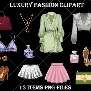 Luxury fashion clipart, High fashion clipart, fashion clipart, perfume, high heels, bags, png, fashion design bundle, fashion design clipart