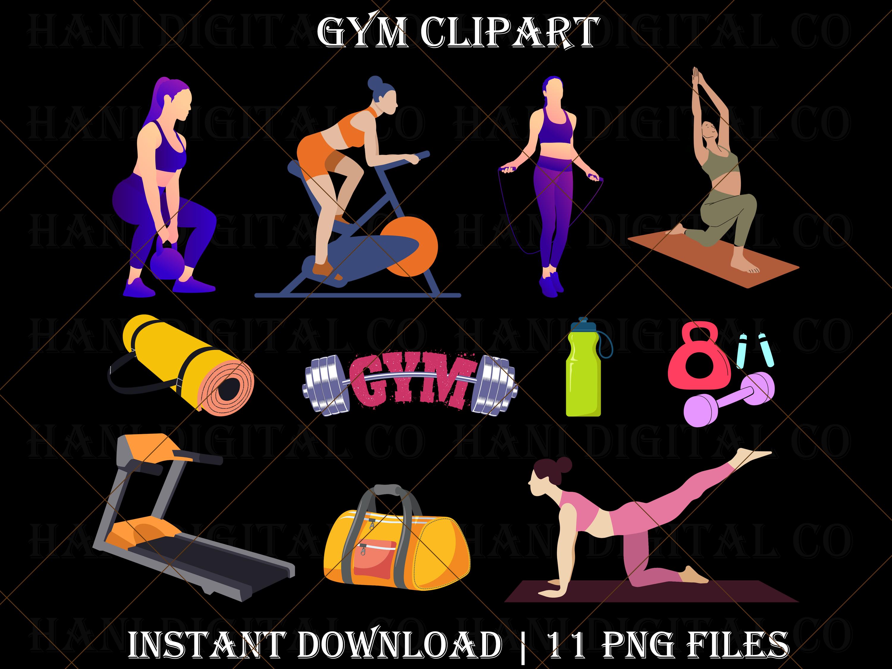 Gym png, Gym clipart, gym equipment, exercise png, High fashion clipart, fashion clipart, Gym bundle, fitness clipart, fitness png, selfcare