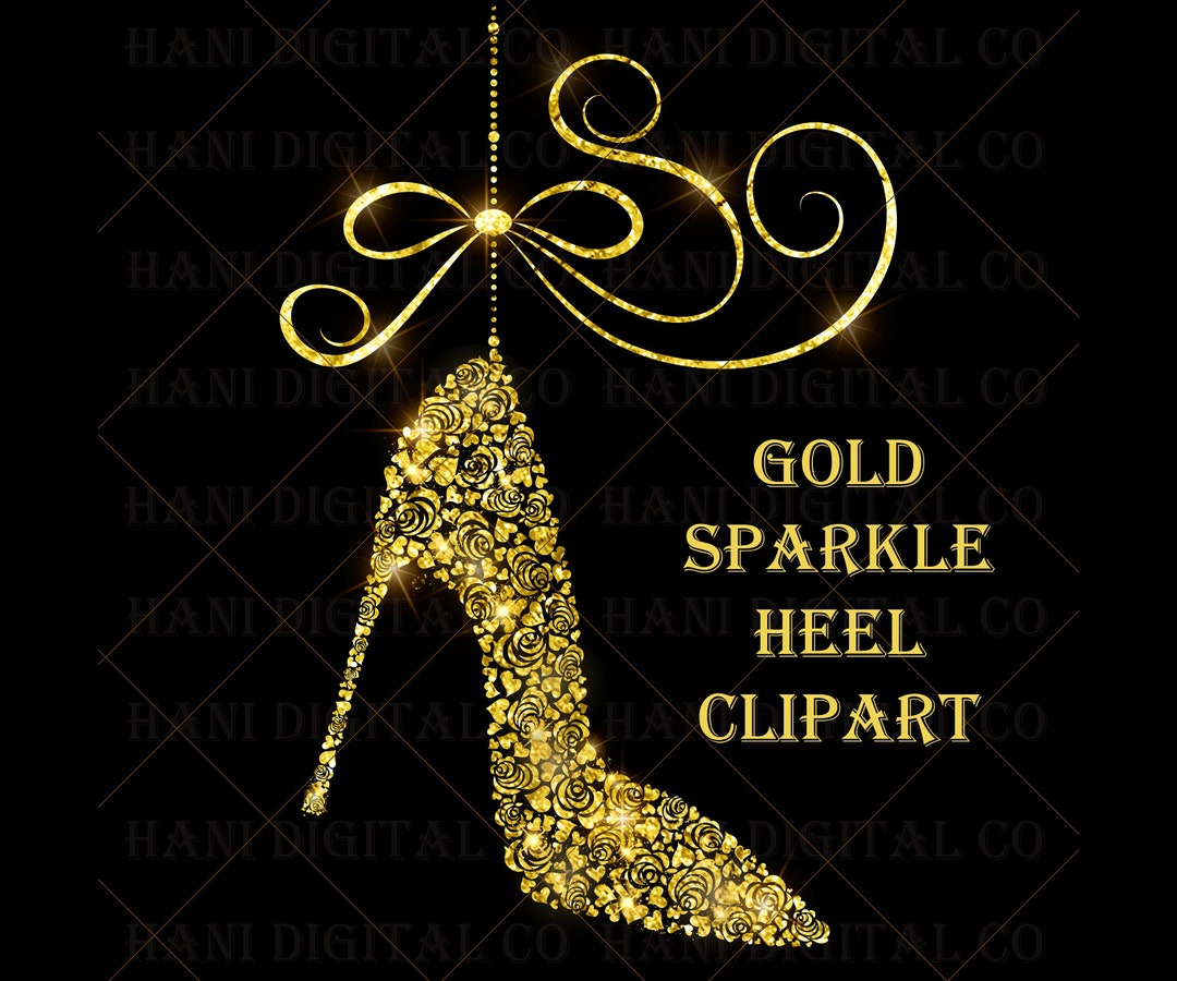Gold Sparkle Heel Instant Download, Gold Heel Png, Gold Sparkle Heel