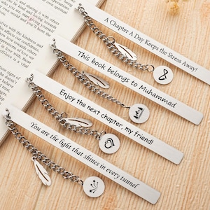 Personalized Metal Bookmark, Custom Engraved Reader Gift, Stainless Steel Tracker