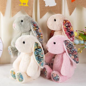 Personalized Stuffed Bunny Rabbit: Plush Easter Gift, Flower Girl Proposal