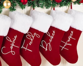 Personalized Red Velvet Christmas Stocking with Plush Cuff