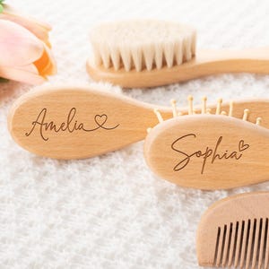 Personalized Wooden Baby Hair Brush, Custom Keepsake Gift, Beech Wood Comb Set