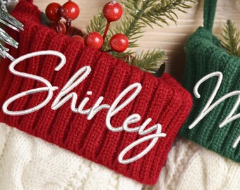 Personalized Knitted Christmas Stocking, Embroidered Family Stocking