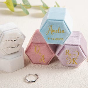 Personalized Ring Box,Velvet Ring Box, Double Slot Wedding Ring Box, Anniversary Gift,Engagement Ring Box,Proposal Ring Bearer,Gift For Her