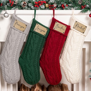 Personalized Knitted Christmas Stocking, Custom Name, Family Holiday Decor