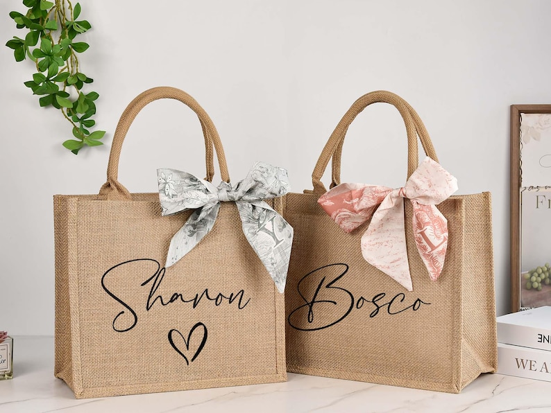 Personalized Burlap Bridesmaid Tote Bag: Custom Jute Beach Bag With ...