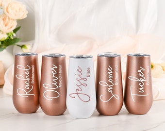 Bridesmaid Flutes Tumblers, Bridal Party Gift for Her, Personalized Champagne Tumblers 6oz, Insulated Tumbler, Bachelorette Party Favor