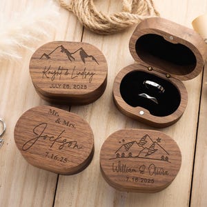 Personalized Wooden Ring Box, Double Slots, Proposal Ring Holder, Engraved Engagement Ring Box, Wedding Ring Bearer, Anniversary Gift
