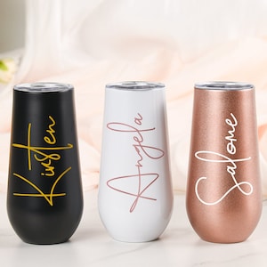 Personalized Champagne Tumbler, Bridesmaid Flutes, Bachelorette Wine Glass Party, Wedding Gift, Bridesmaid Gifts for Her, Tumbler with Lid