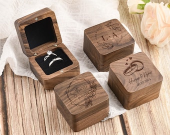 Caja de nogal grabada personalizada para anillos: porta anillos de boda, regalo de propuesta