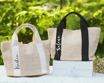 Bolsa de playa de paja personalizada, bolsa de regalo para damas de honor