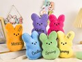 Peep Bunny Plushies with Name, Bunny Peep Personalized, Easter Basket Stuffers, Peep Plush for Kids, Crocheted Easter Rabbits, Easter Gifts
