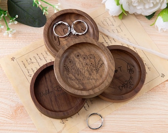 Plato de madera personalizado para anillos, regalo de aniversario de bodas grabado