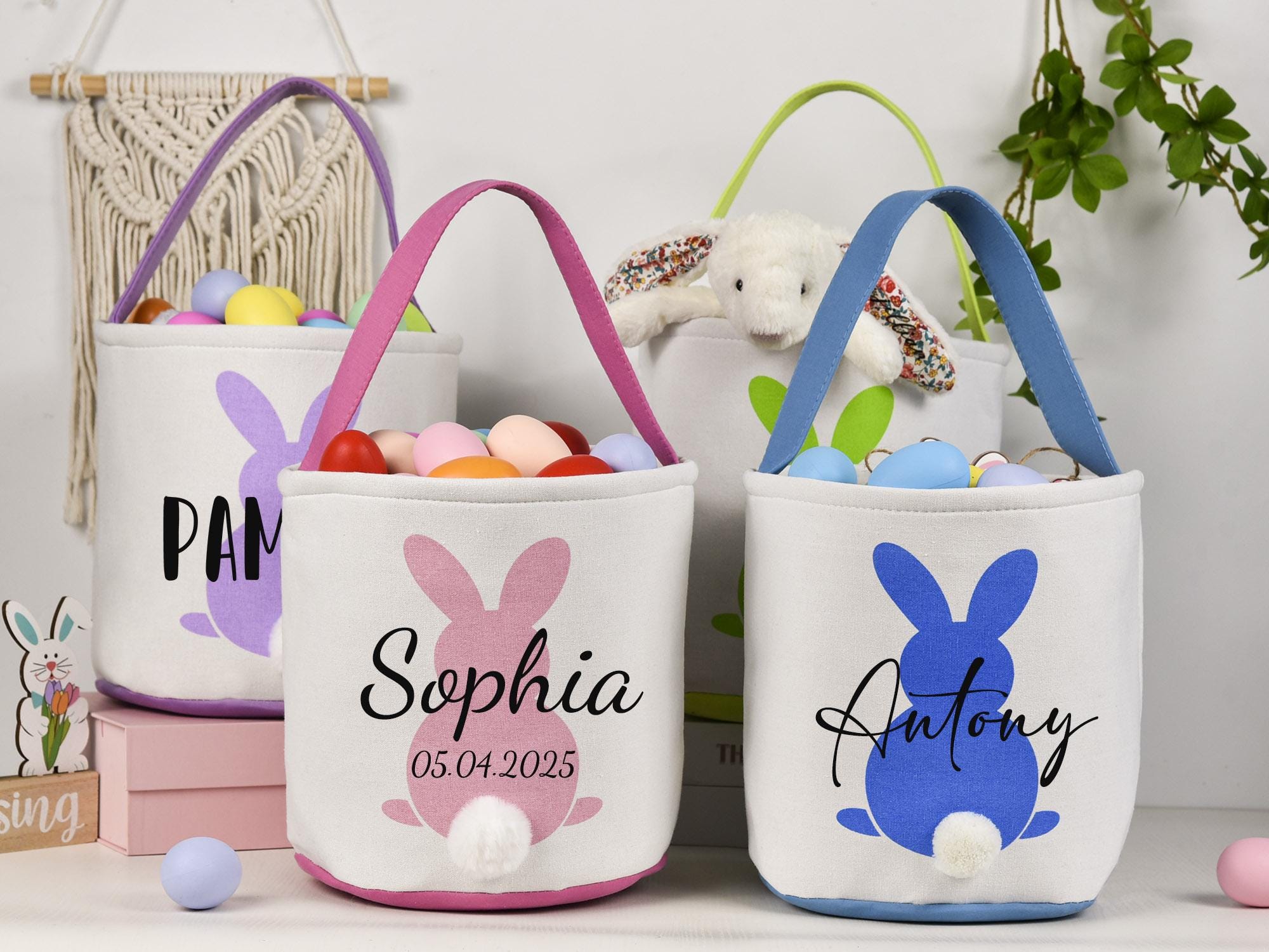 Easter Bunny Rabbit With Basket Full Of Eggs Photo | Adobe