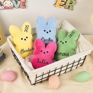 Easter Peeps Bunny Plush Toy, Easter Basket Stuffers, Bunny Peep Personalized, Peep Plush for Kids, Crocheted Easter Rabbits, Easter Gifts