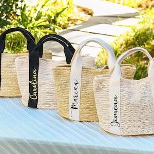 Sacs de plage personnalisés en paille pour demoiselle d'honneur, cadeaux pour elle, sac fourre-tout personnalisé en toile de jute, sacs bachelorette, cadeaux de mariage, sac cadeau pour proposition de mariage