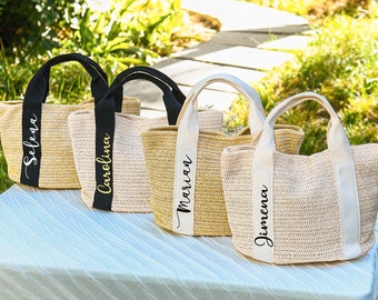 Personalized Beach Straw Bag, Custom Burlap Tote, Bridesmaid Gift