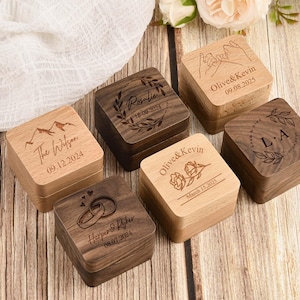Gepersonaliseerde verlovingsringdoos, aangepaste houten huwelijksceremonie ringdoos, gegraveerde houten ring aan toonder, voorstel ringdoos, jubileumcadeau