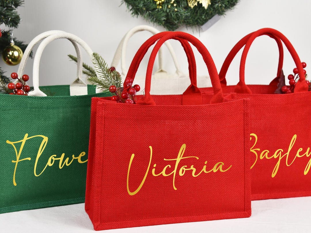 Borsa regalo natalizia personalizzata in tela di iuta: borsa rossa