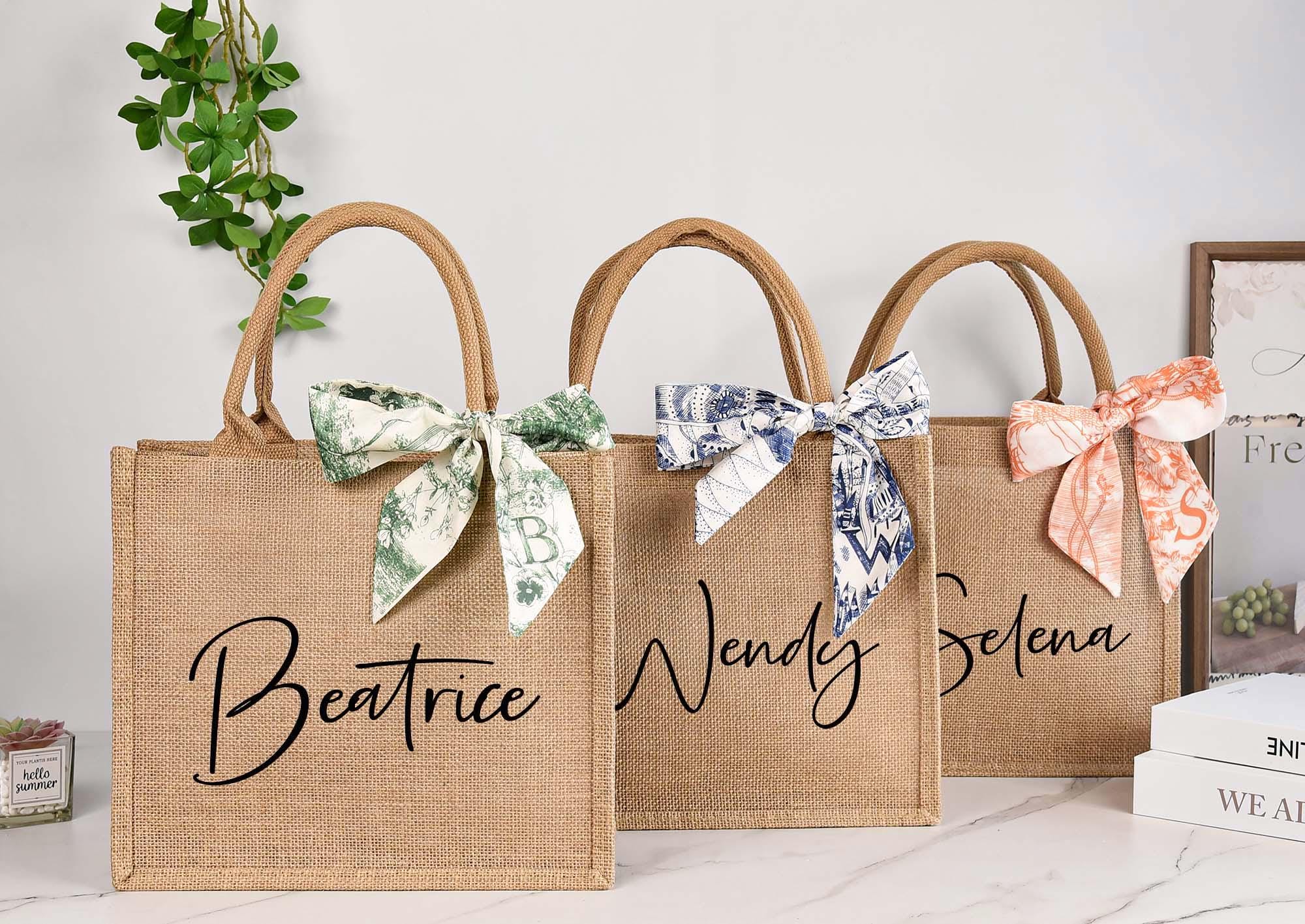 Personalized Burlap Bridesmaid Tote Bag: Custom Jute Beach Bag With ...