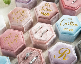 Monogram Velvet Hexagon Ring Box: Wedding Engagement Ceremony
