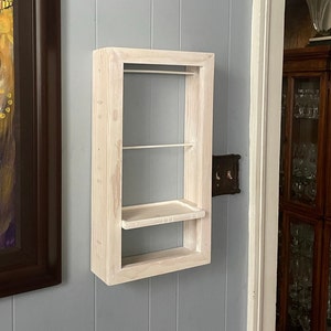 Sunglasses Display & Storage, features Magnetic Key Organizer concealed beneath a wood tray for storing small items, pocket change, etc.