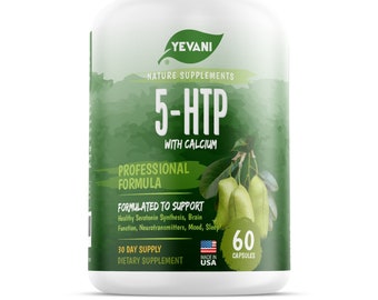 100% Pure 5-HTP Formula with Calcium for Mood, Stress, Sleep Supplement for Adults - Neurotransmitter Support - 5-Hydroxytryptophan