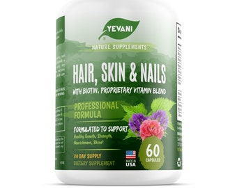 100% Pure Hair, Skin, Nails Vitamins with Biotin Super Blend Formula, Support Radiant Beauty, Hair, Skin, Nail Health for Women, Men