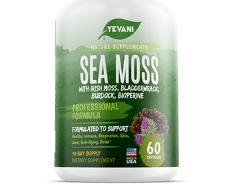 100% Pure Organic SEA Moss Wildcrafted Irish Sea Moss Bladderwrack, Burdock Root Capsules for Gut Health, Immune Support, Thyroid Supplement