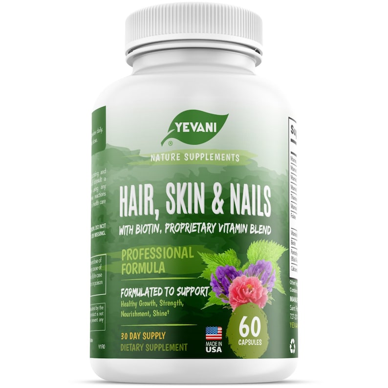 100% Pure Hair, Skin, Nails Vitamins with Biotin Super Blend Formula, Support Radiant Beauty, Hair, Skin, Nail Health for Women, Men bild 1