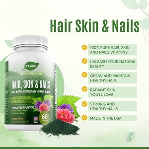 100% Pure Hair, Skin, Nails Vitamins with Biotin Super Blend Formula, Support Radiant Beauty, Hair, Skin, Nail Health for Women, Men bild 2
