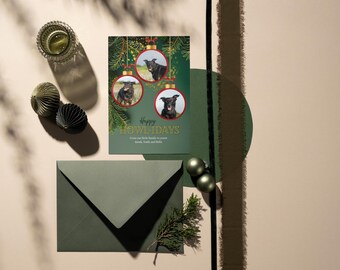 Plantilla de tarjeta navideña para mascotas / Tarjetas navideñas divertidas editables (Plantilla digital Canva)