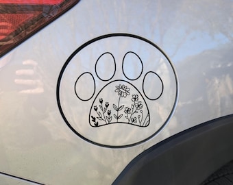 Pegatina de vinilo con huella de pata de flor silvestre para amantes de los perros