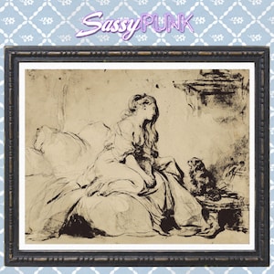 Oh! If Only He Were as Faithful to Me, A Woman and Her Faithful Dog, French Art Vintage Enhanced, Sepia, Matte, Satin, Gift for Dog Lovers