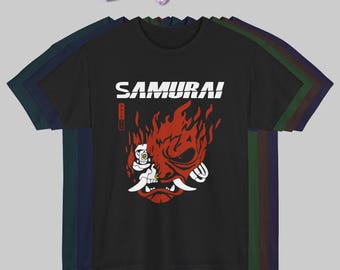 Samurai CyberPunk 2077 T-shirt or Tank Top || Rock Band Theme Gift for Gamer Metropolis Night City Japanese Streetwear