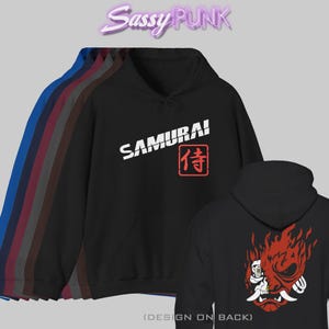 サムライ サイバーパンク 2077 パーカー セーター フード付き ロックバンドテーマ ゲーマーへのギフト メトロポリス ナイトシティ ストリートウェア レッド 日本のマスク 漢字サムライ