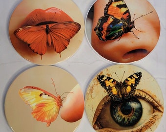 Set di sottobicchieri a forma di farfalla - Sottobicchieri a forma di farfalla in ceramica sublimata