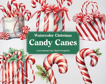Watercolor Christmas Candy Cane, 9 Festivities Clipart, Advent Nativity Digital Print, Clipart PNG Transparent Background Commercial Use