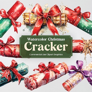 Aquarell Weihnachten Cracker, 9 Festlichkeiten Clipart, Advent Krippe Digitaldruck, Clipart PNG transparenten Hintergrund kommerzielle Nutzung