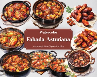 Aquarell Fabada Asturiana, 31 Spanische Küche, Esskultur Kulinarische Digitaldruck, Clipart PNG transparenten Hintergrund kommerzielle Nutzung