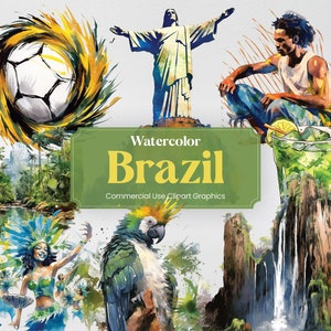Aquarelle Brésil, 34 monuments brésiliens, vacances vacances impression numérique, Clipart PNG format fond Transparent utilisation commerciale