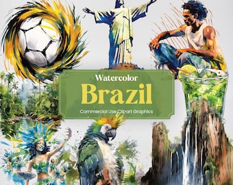 Watercolor Brazil, 34 Brazilian Landmarks, Vacation Holiday Digital Print, Clipart PNG format Transparent Background Commercial Use