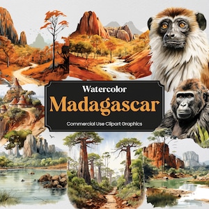 Watercolor Madagascar, 70 Malagasy Landmarks, Travel Vacation Holiday Digital Print, Clipart PNG Transparent Background Commercial Use