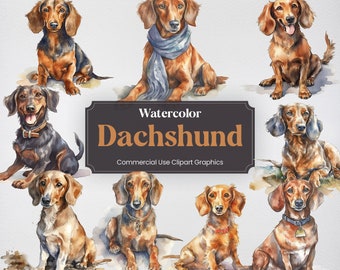 Watercolor Dachshund Dog Clipart, 23 Sausage Dog Digital Clip Art, PNG format with Transparent Background for Commercial Use