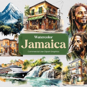 Aquarell Jamaika, 25 Jamaican Landmarks, Reisen Urlaub Urlaub Digitaldruck, Clipart PNG format transparenten Hintergrund kommerzielle Nutzung