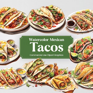 Tacos dell'acquerello, 28 cucina messicana, cultura alimentare culinaria mangiare stampa digitale, Clipart PNG sfondo trasparente uso commerciale