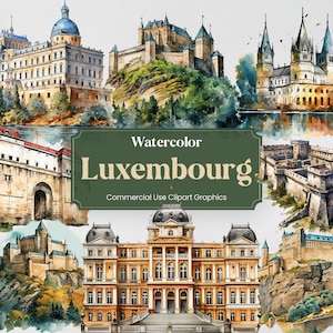 Aquarell Luxemburg, 54 Luxemburger Wahrzeichen, Reisen Urlaub Urlaub Digitaldruck, Clipart PNG Transparenten Hintergrund Kommerzielle Nutzung